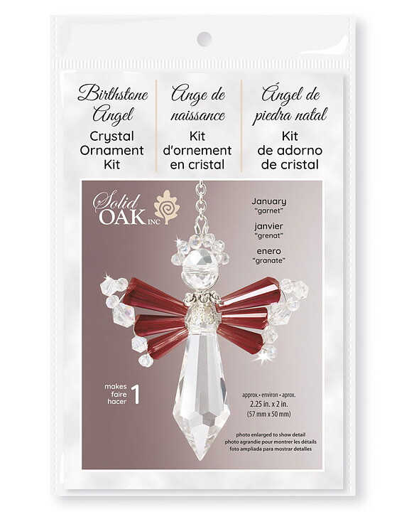 Solid Oak Crystal Angel Ornament Kit - January "garnet"