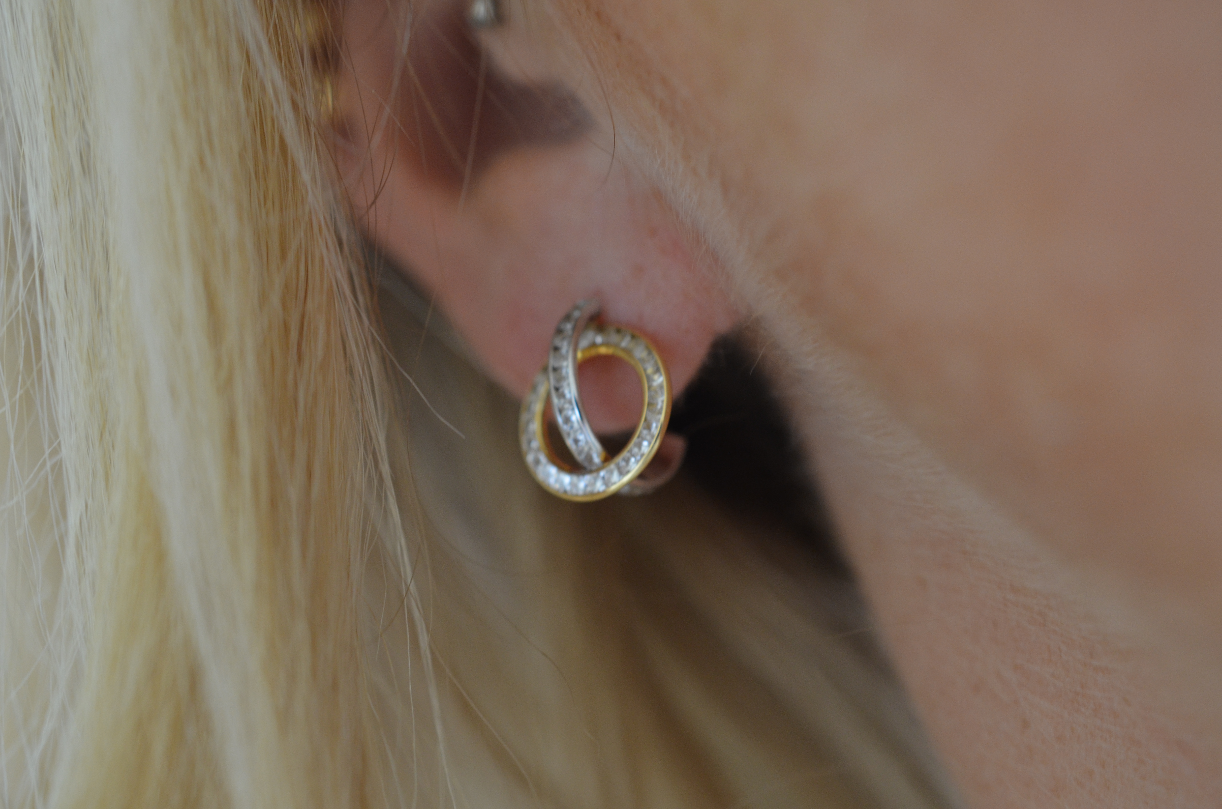 18k earrings with cz in two-tone gold - 3