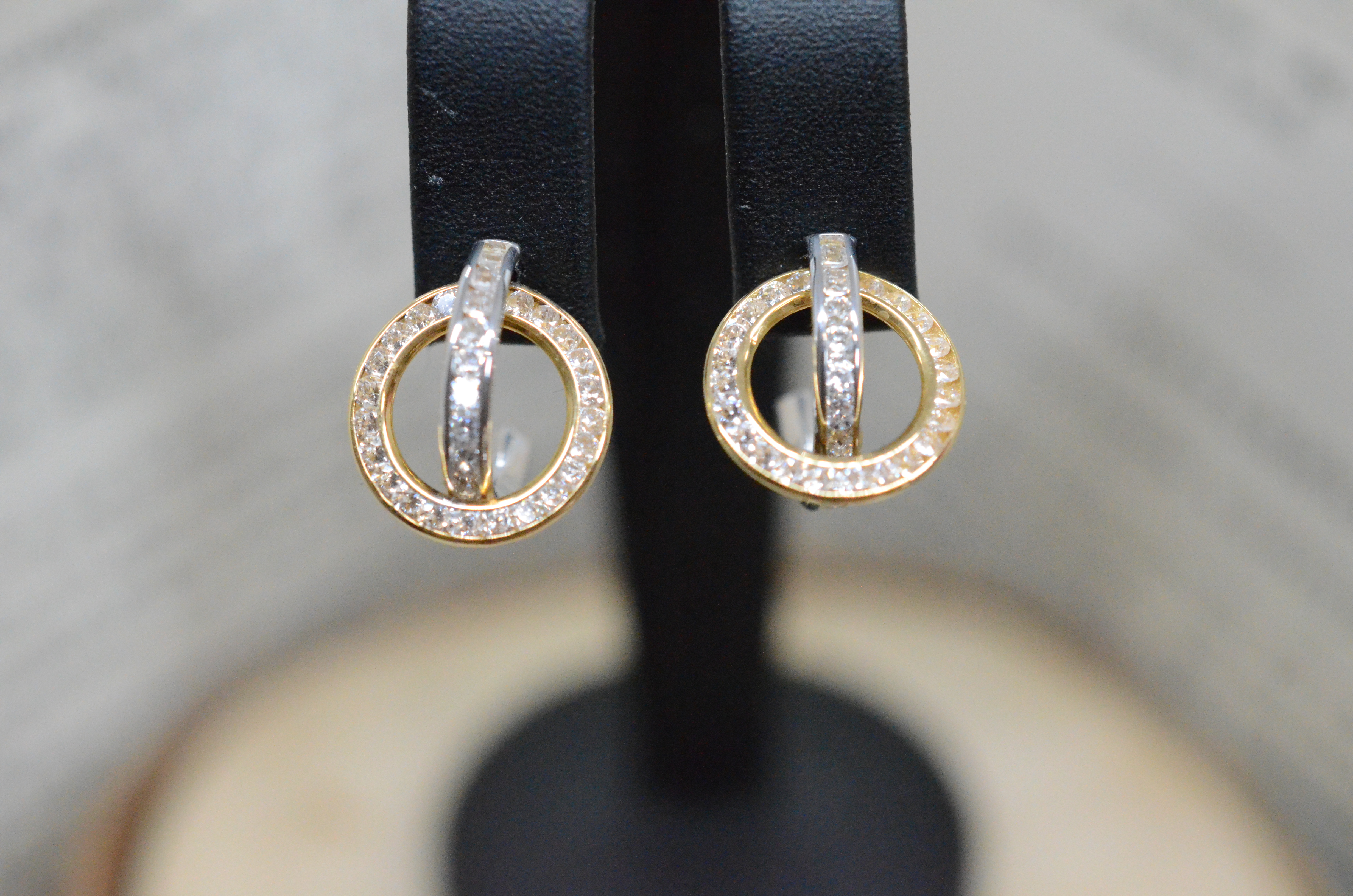 18k earrings with cz in two-tone gold