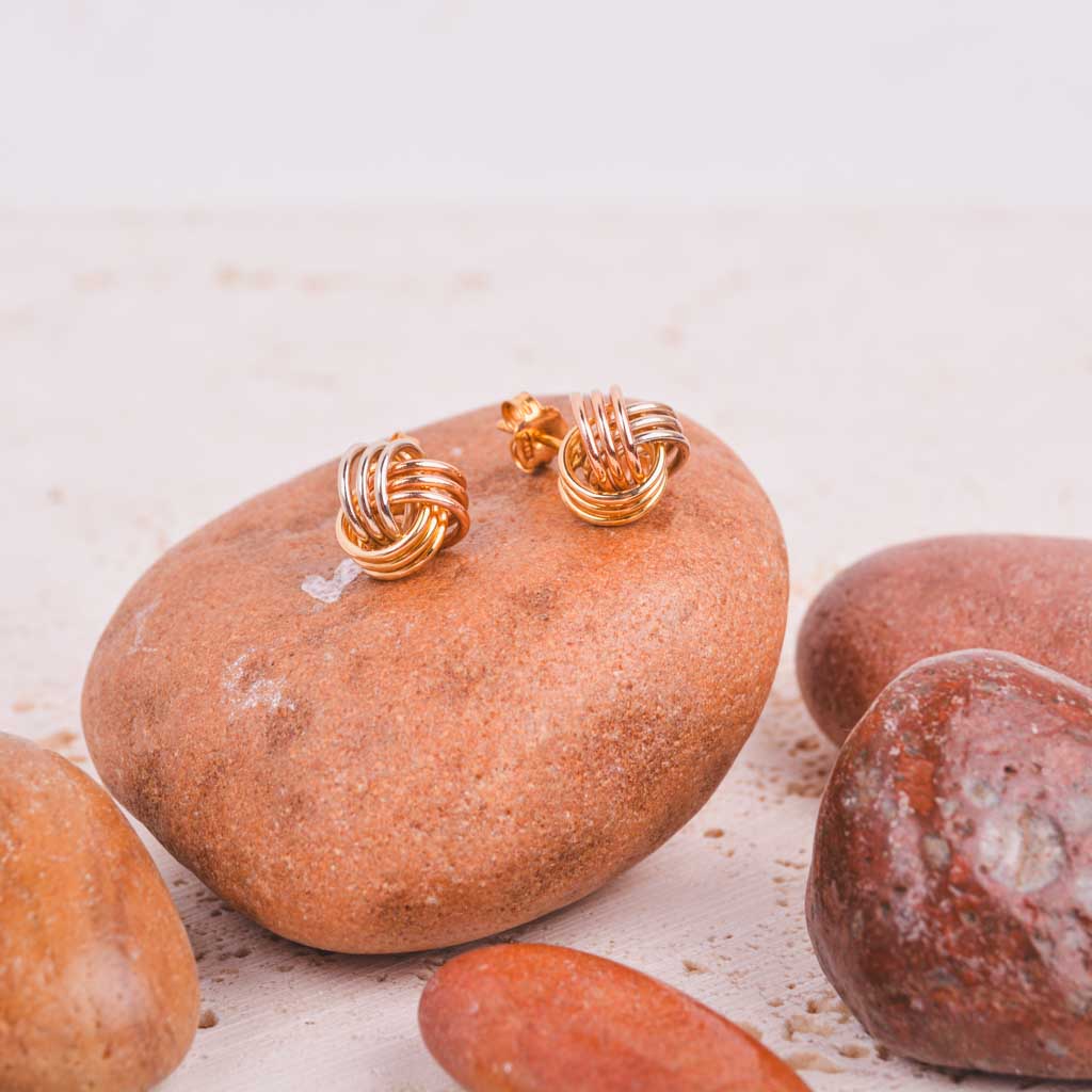 Gold-Ohrringe Knoten 3-farbig, 18k Gold, Vintage - 3
