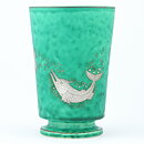 Wilhelm Kåge (Argenta 1937) Green Widening Vase with Fish Decor 16 cm