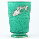 Wilhelm Kåge (Argenta 1937) Green Widening Vase with Fish Decor 16 cm