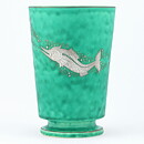 Wilhelm Kåge (Argenta 1937) Green Widening Vase with Fish Decor 16 cm
