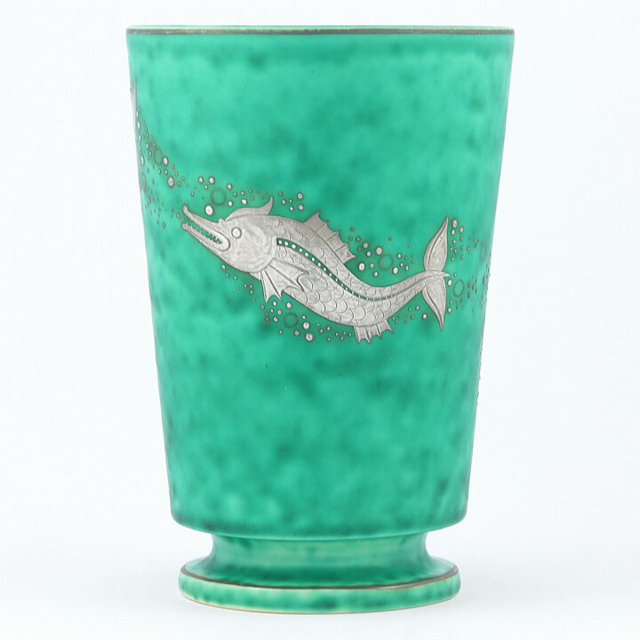 ヴィルヘルム・コーゲ  Argentaシリーズ  魚モチーフの緑色のベース  (16cm)  1937年