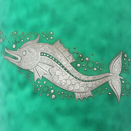 Wilhelm Kåge (Argenta 1937) Green Widening Vase with Fish Decor 16 cm