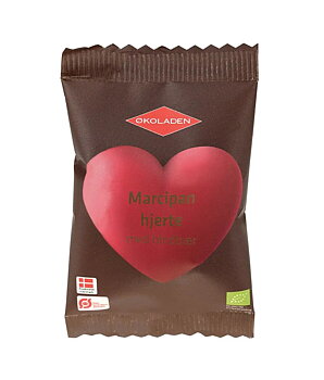 Marsipanhjärta hallonlikör &  70% mörk choklad 19g x30 EKO