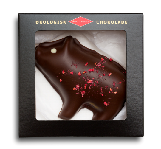 Marsipangris hallonlikör & 72% mörk choklad 45g x12, EKO