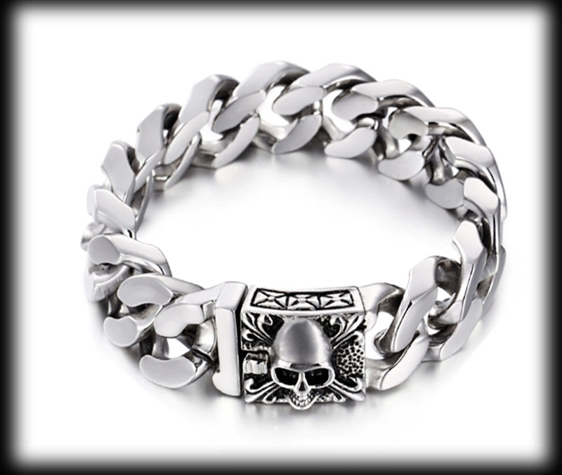 20 mm. Dödskalle - Pansarlänk armband i stål. 
