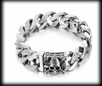 20 mm. Dödskalle - Pansarlänk armband i stål. 