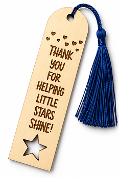 Bokmärke i trä – Thank you for helping little stars shine | Tackpresent