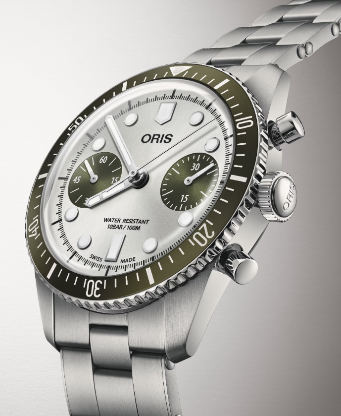 01 771 7791 4051-07 8 20 18 Oris Divers Sixty-Five Chronograph 40 grön