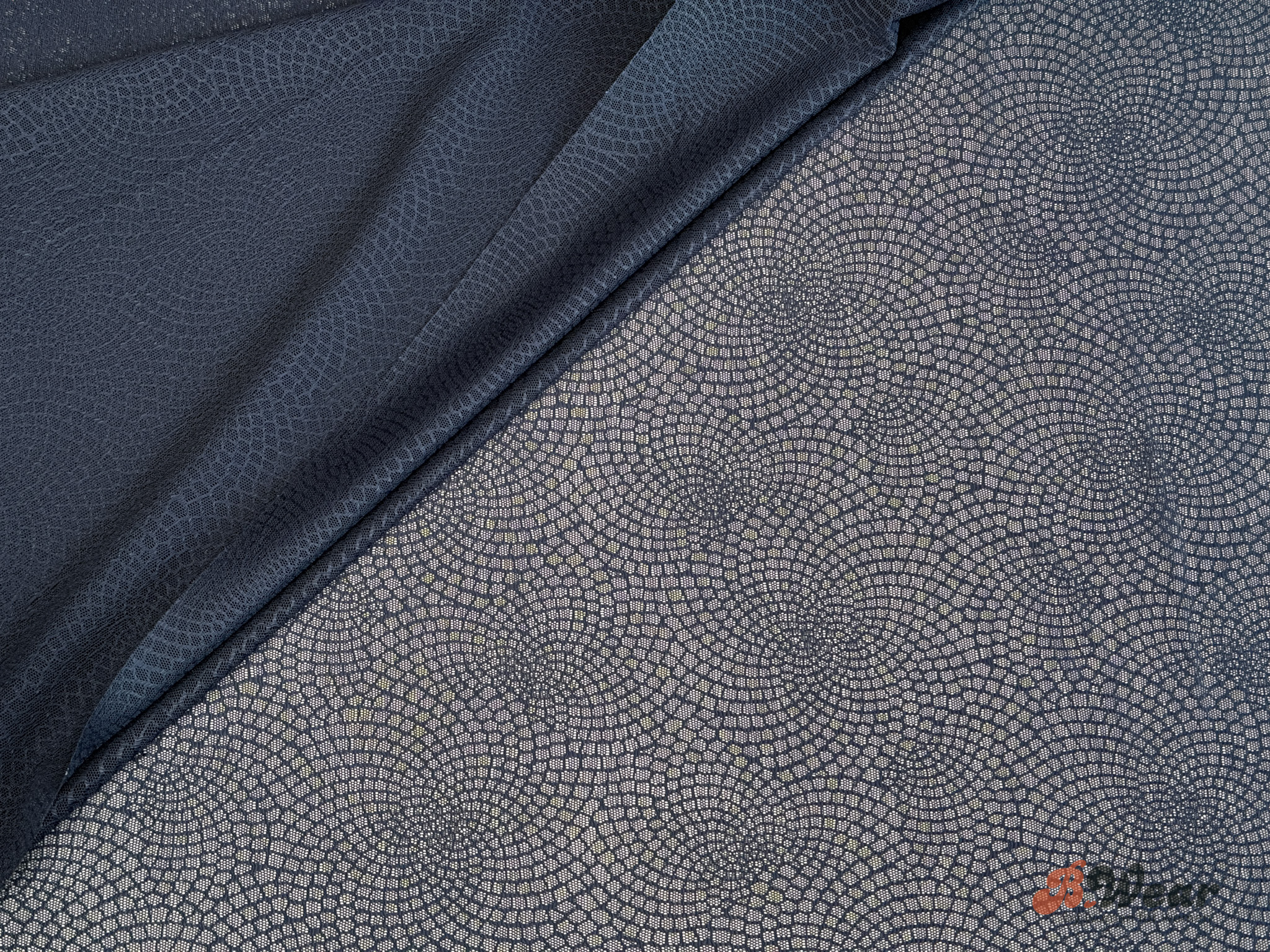 Dark blue stretch mesh with pattern - B,Wear