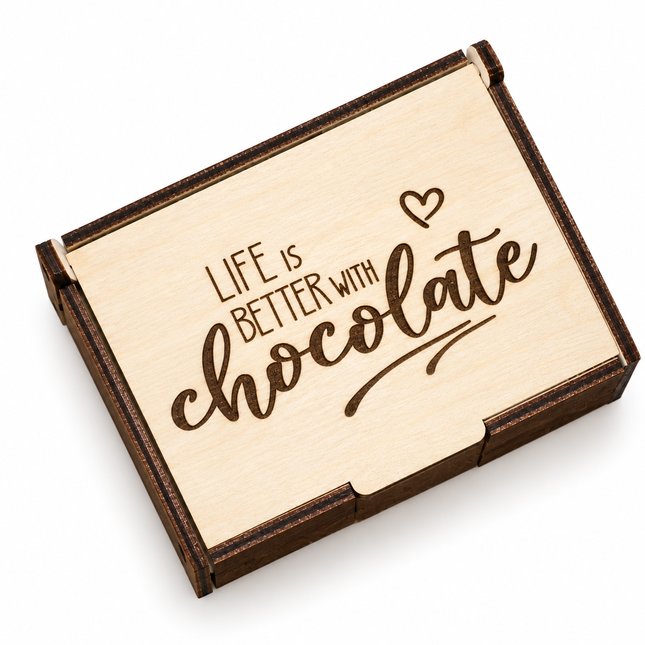Liten chokladbox i trä ”Life is better with chocolate” | handgjord