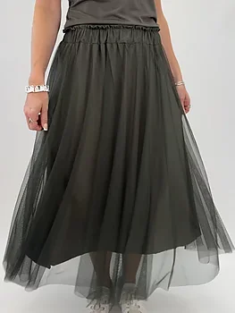 Maxi Skirt in Tulle Kaki
