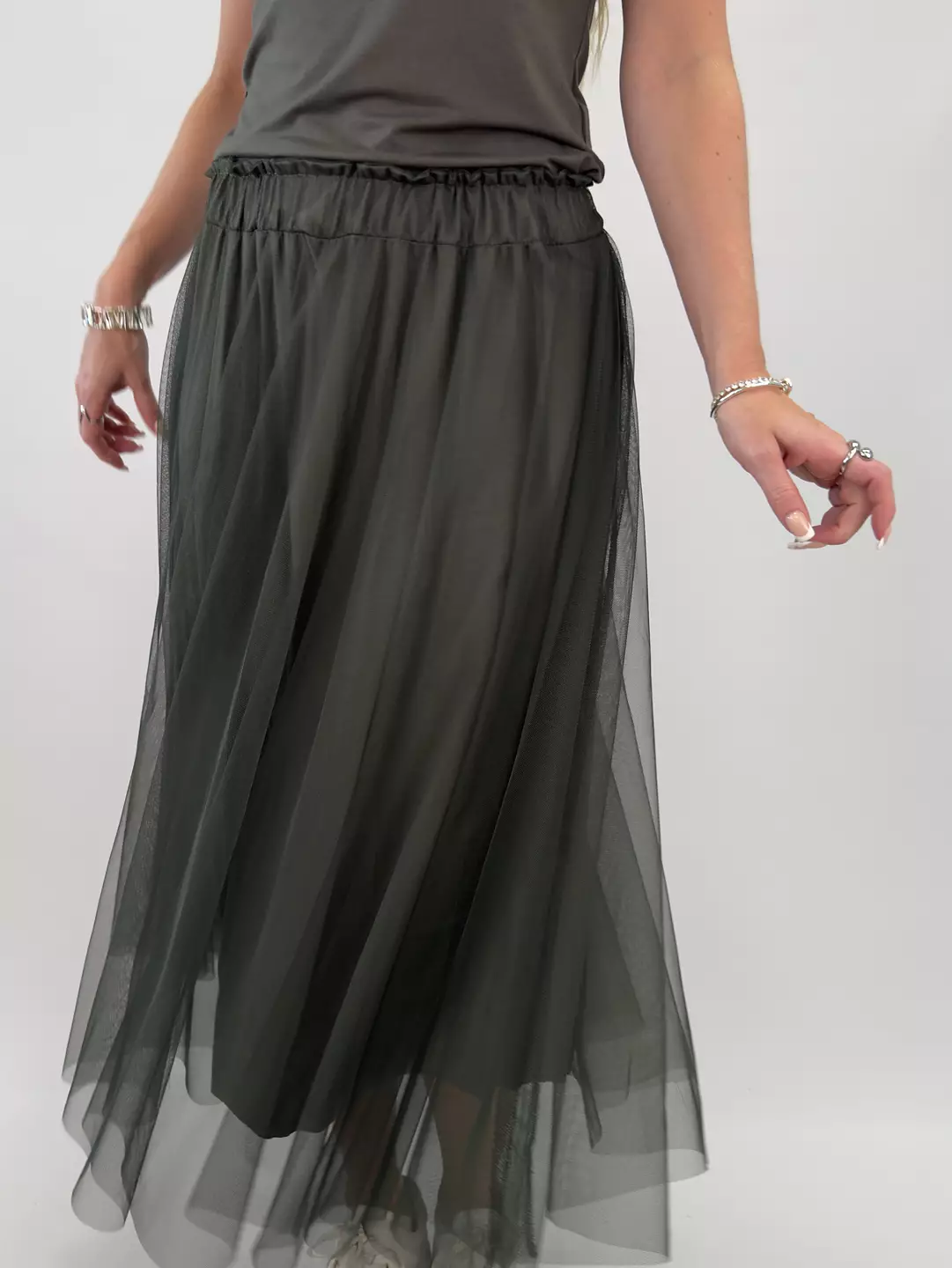 Maxi Skirt in Tulle Kaki - 3
