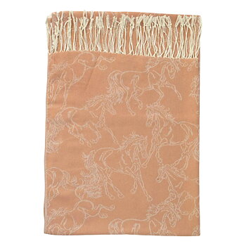 Shawl AWST Intl Horse Motif Linear Horses Mocha