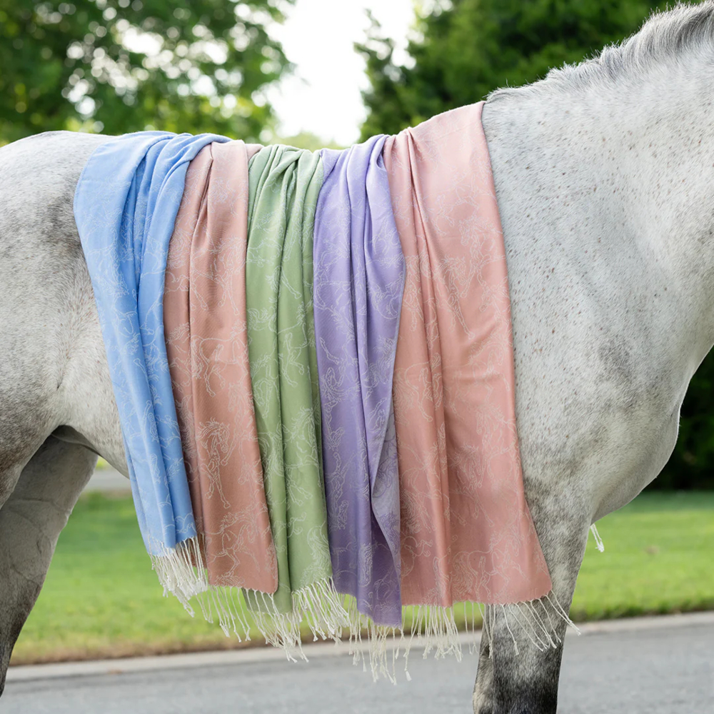 Shawl AWST Intl Horse Motif Linear Horses Mocha - 3