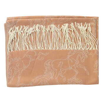 Shawl AWST Intl Horse Motif Linear Horses Mocha