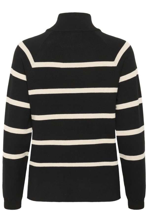 CRDELA BUTTON PULLOVER - BLACK STRIPE -CREAM - 5