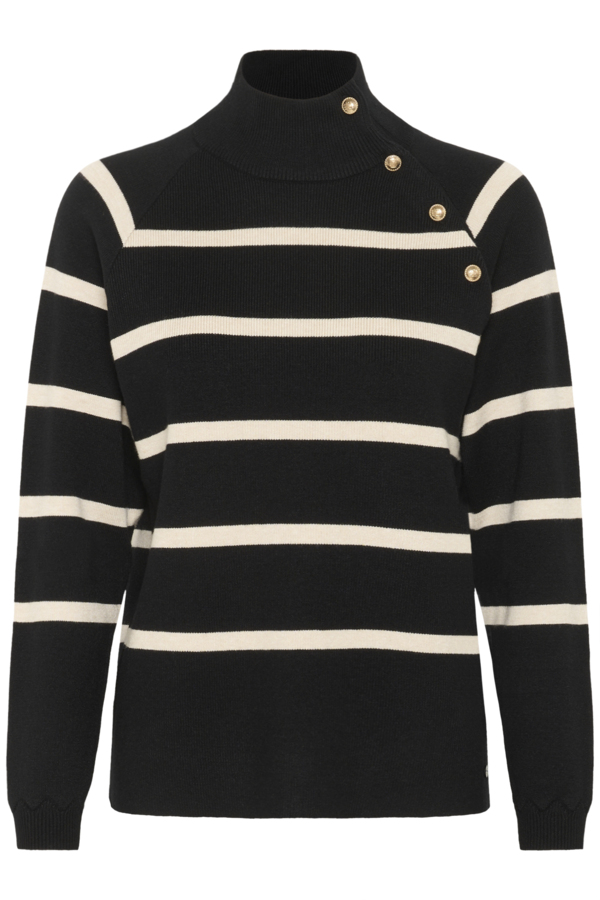 CRDELA BUTTON PULLOVER - BLACK STRIPE -CREAM - 4