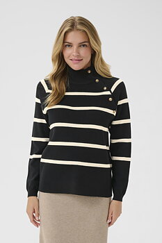 CRDELA BUTTON PULLOVER - BLACK STRIPE -CREAM