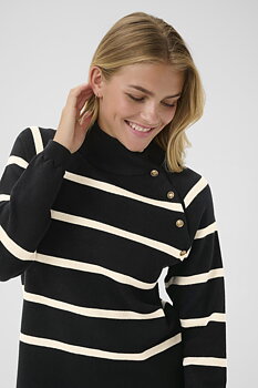 CRDELA BUTTON PULLOVER - BLACK STRIPE -CREAM