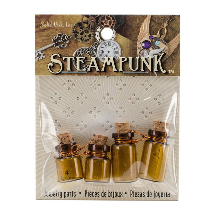 Solid Oak Steampunk Glass Accents - Poison Bottles