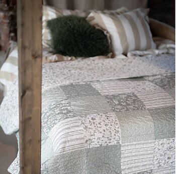 Överkast quilt pläd kuddfodral linblomsgrön shabby chic lantlig stil
