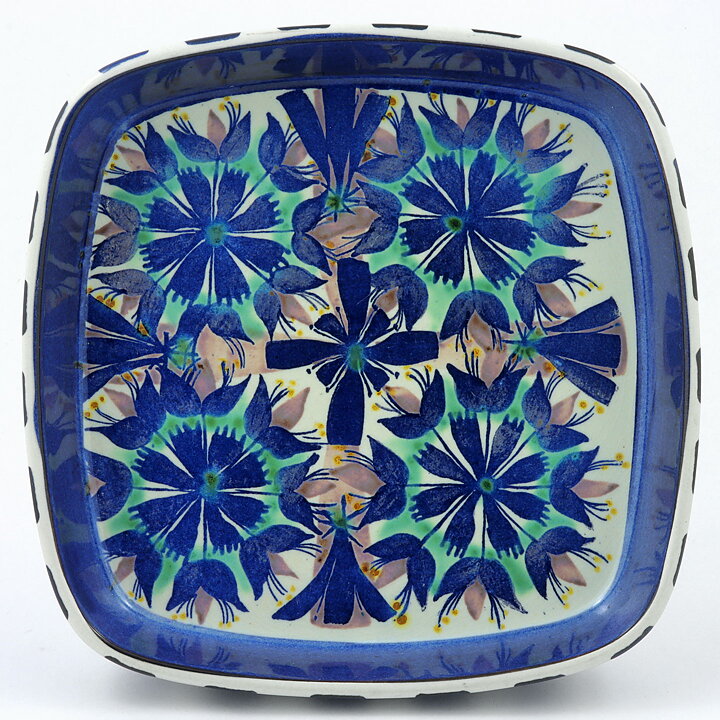 マリアンヌ・ジョンソン  Teneraシリーズ  青/紫/緑色の花のボウル  17cm  1958年