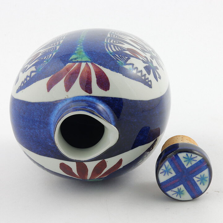 マリアンヌ・ジョンソン  Teneraシリーズ  青/紫/緑色の花の蓋付きボトル  13cm  1958年  #153-2918