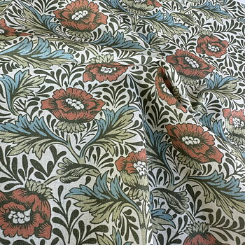 Röda Kurbits Blommor Morris Inspirerad Poplin