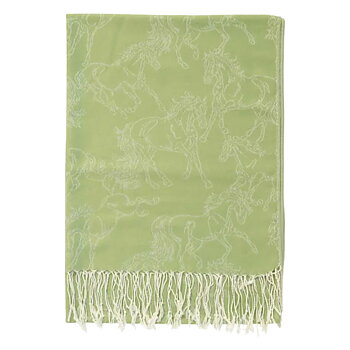 Shawl AWST Intl Horse Motif Linear Horses Olive