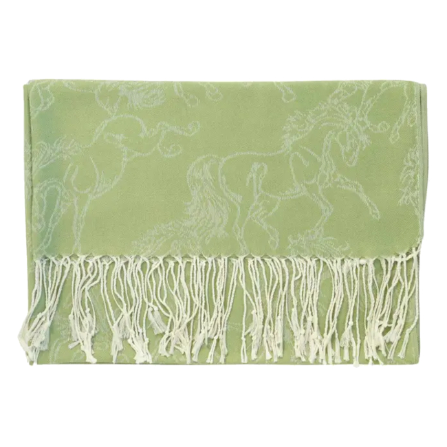 Shawl AWST Intl Horse Motif Linear Horses Olive - 2
