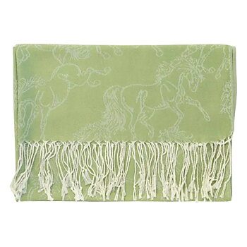 Shawl AWST Intl Horse Motif Linear Horses Olive