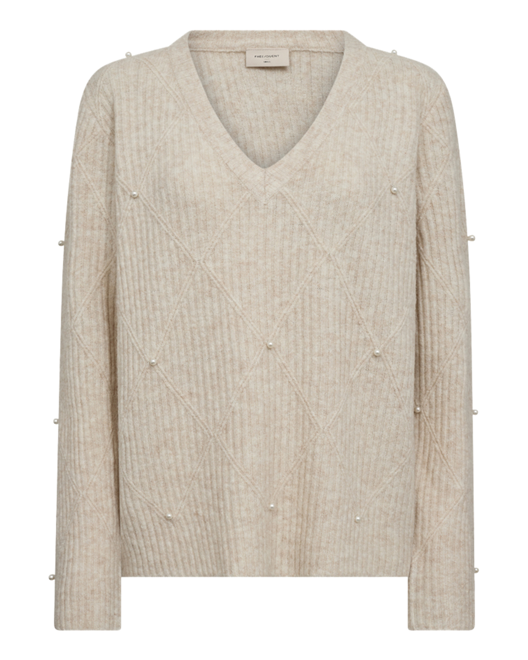 Jumper Pearly v-ringad med pärlor beige