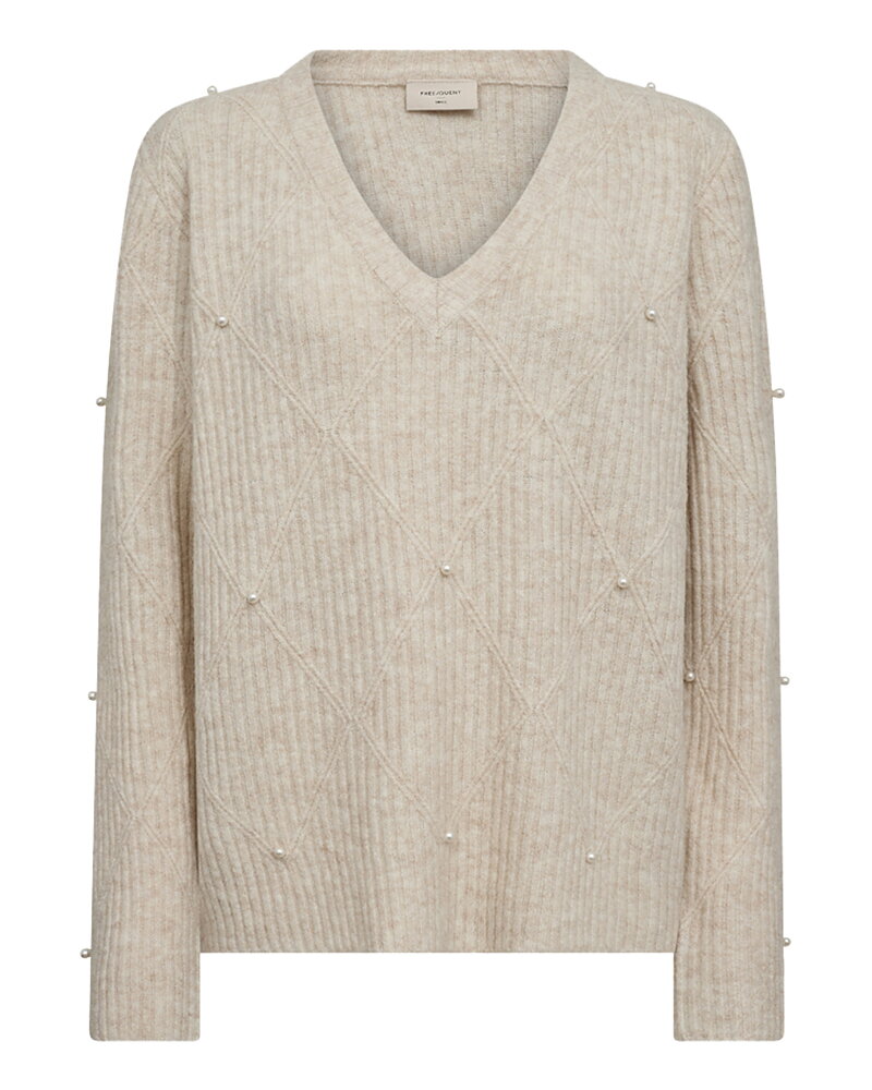 Jumper Pearly v-ringad med pärlor beige