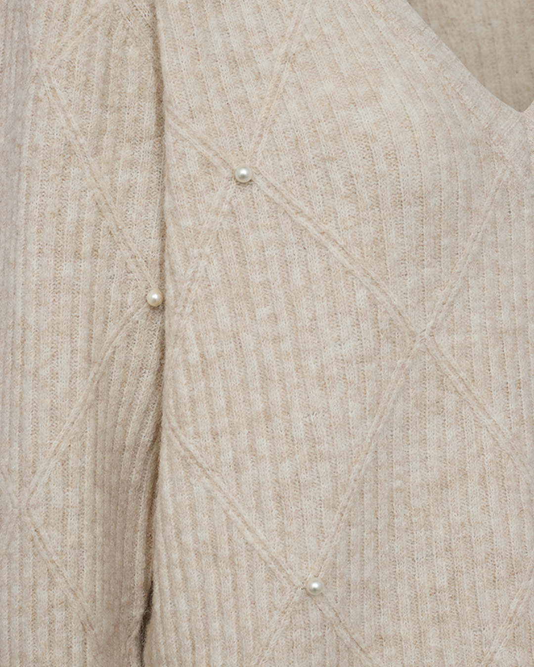 Jumper Pearly v-ringad med pärlor beige - 3