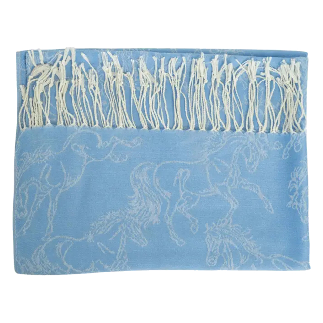 Shawl AWST Intl Horse Motif Linear Horses Blue - 2