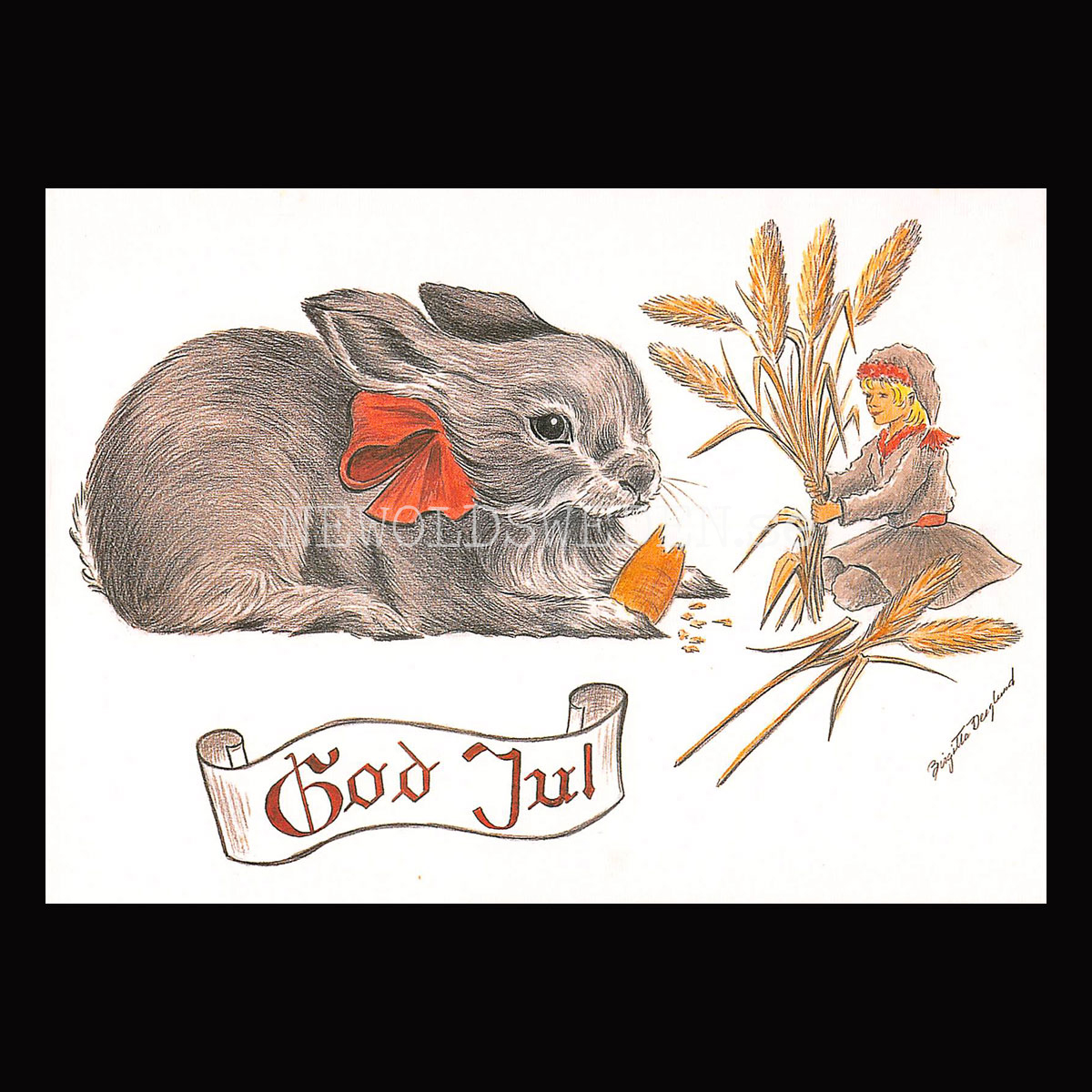 Julkort Nisse och Julharen God Jul - Birgitta Berglund Nr: 12 - Vykort A5
