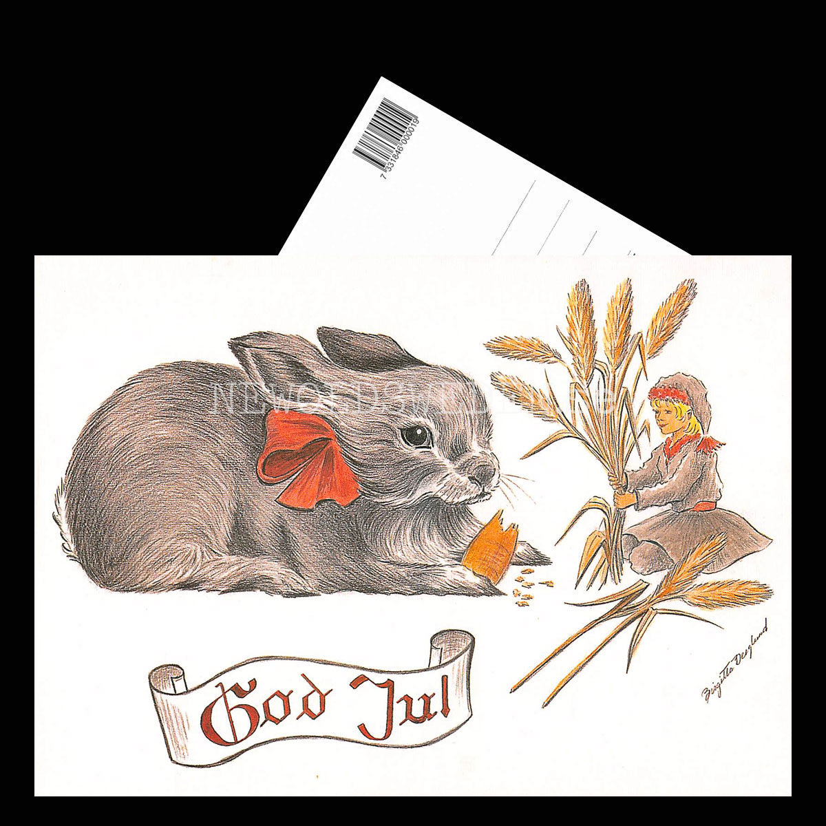 Julkort Nisse och Julharen God Jul - Birgitta Berglund Nr: 12 - Vykort A5 - 3