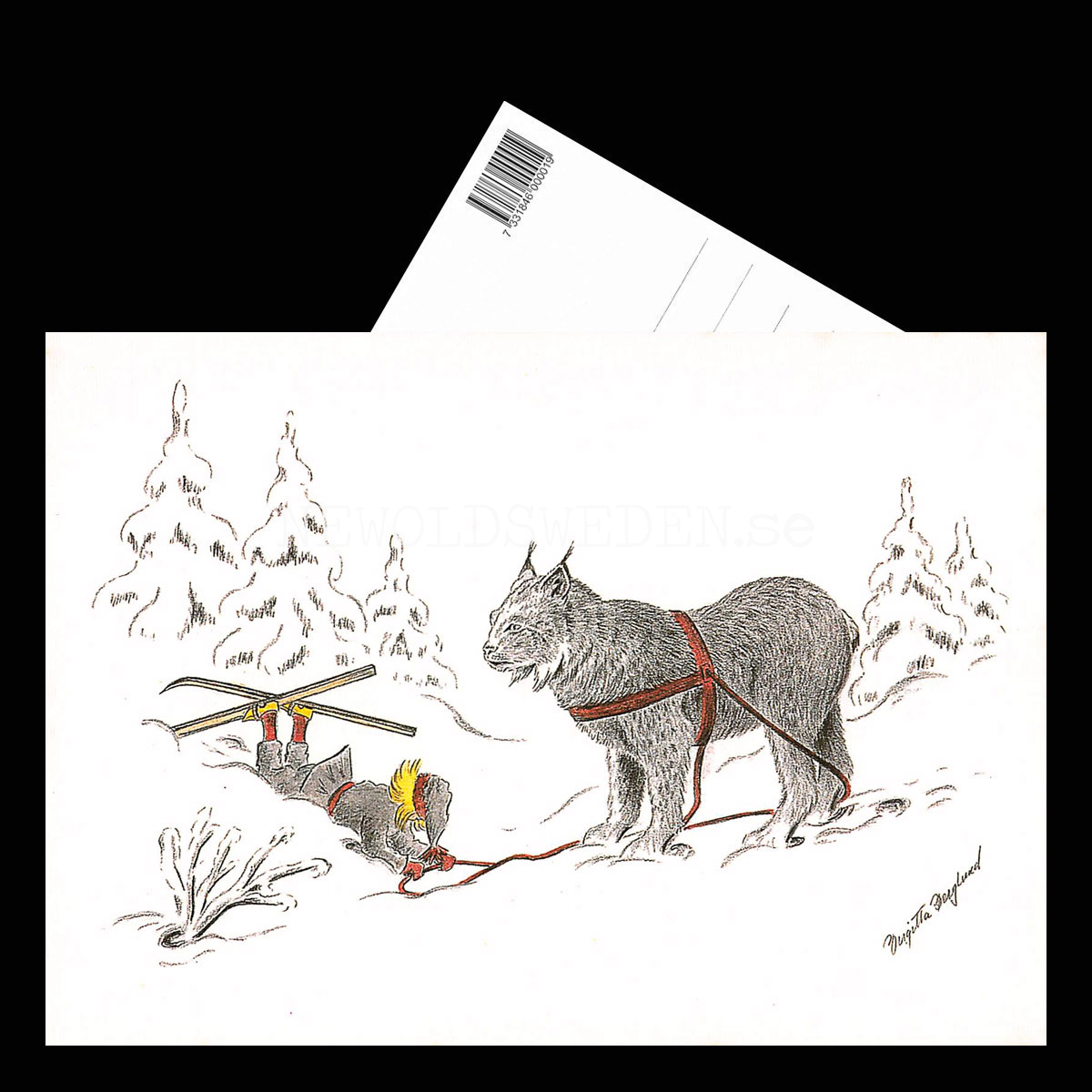 Julkort Nisse och Lodjuret - Birgitta Berglund Nr: 17 - Vykort A5 - 3