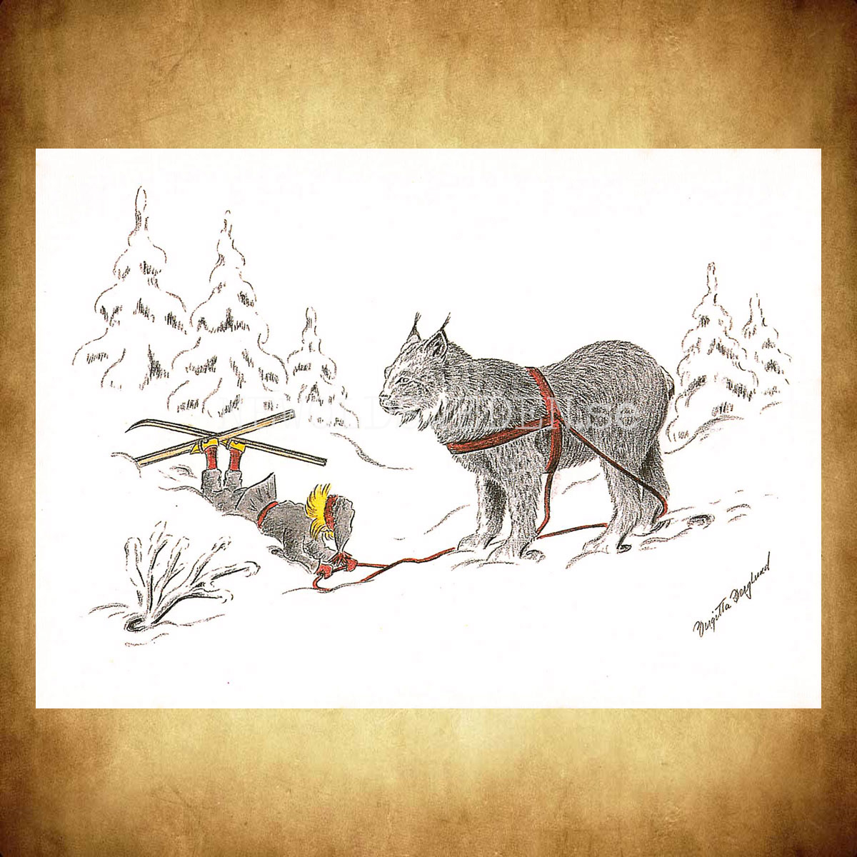 Julkort Nisse och Lodjuret - Birgitta Berglund Nr: 17 - Vykort A5 - 2