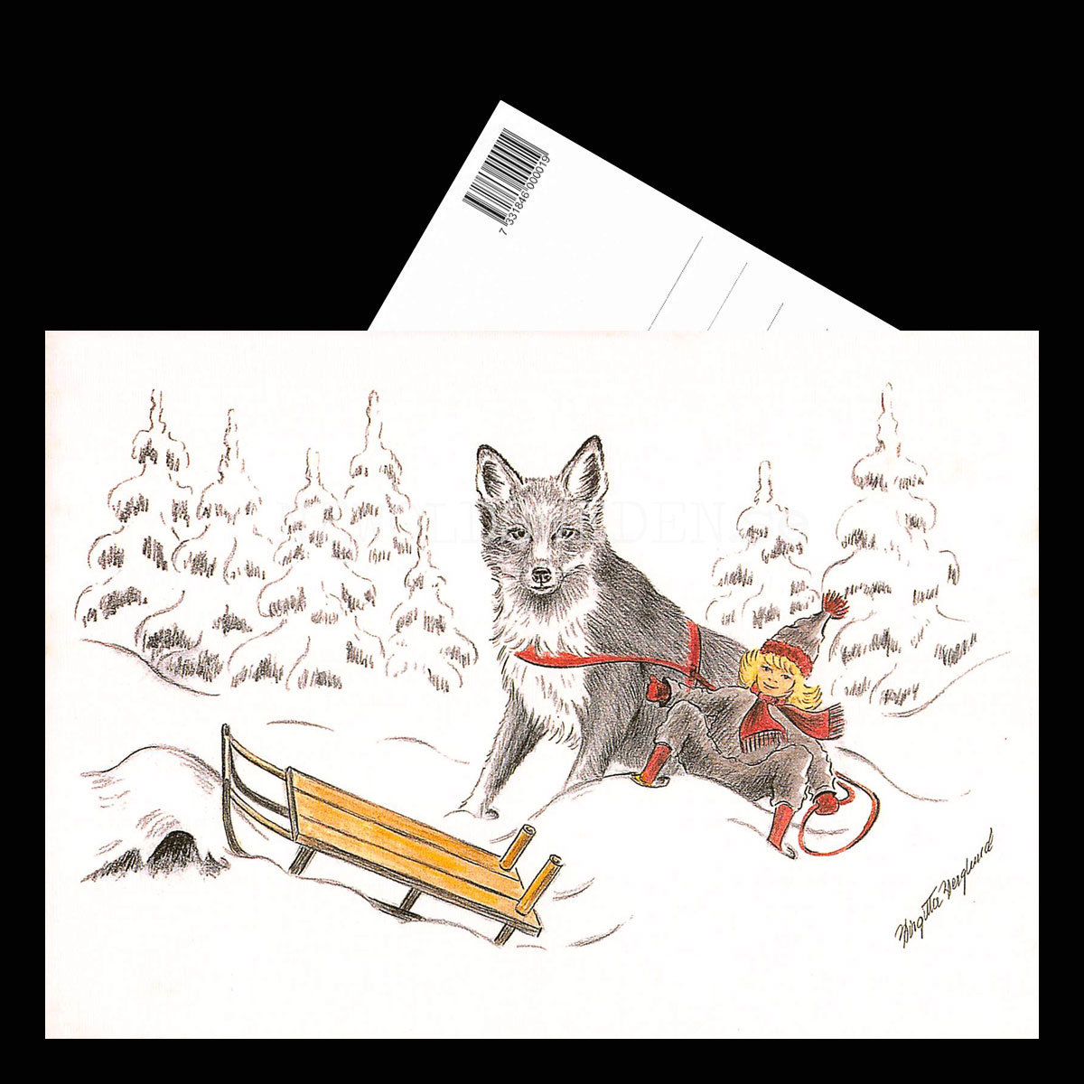Julkort Nisse och Räven - Birgitta Berglund Nr: 21 - Vykort A5 - 3