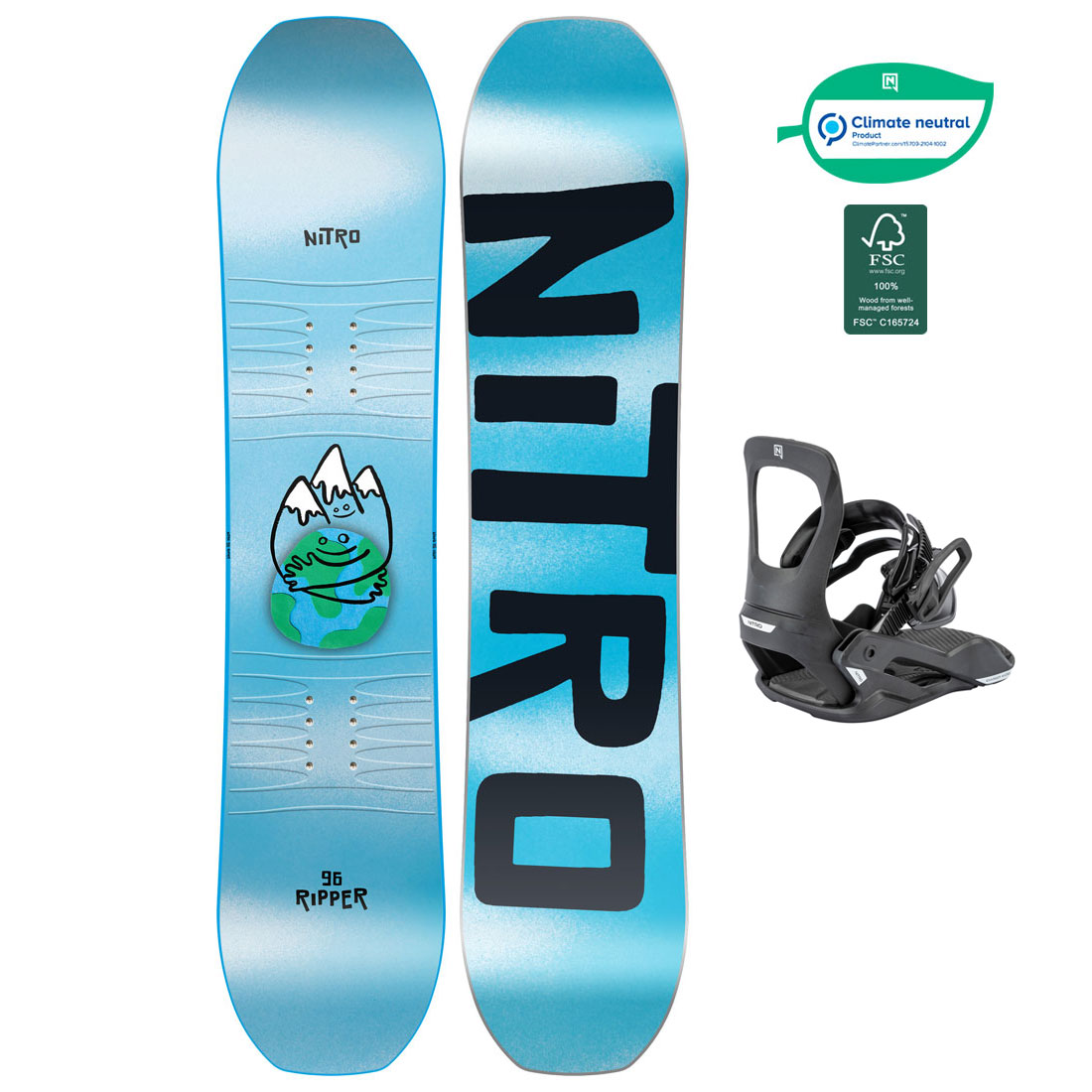 Nitro Snowboard Set - Ripper Kids 106 + Micro Charger Ultra Black XS
