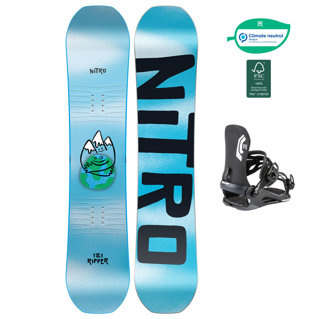 Nitro Snowboardpaket - Ripper Kids 121 + Charger Mini Ultra Black S