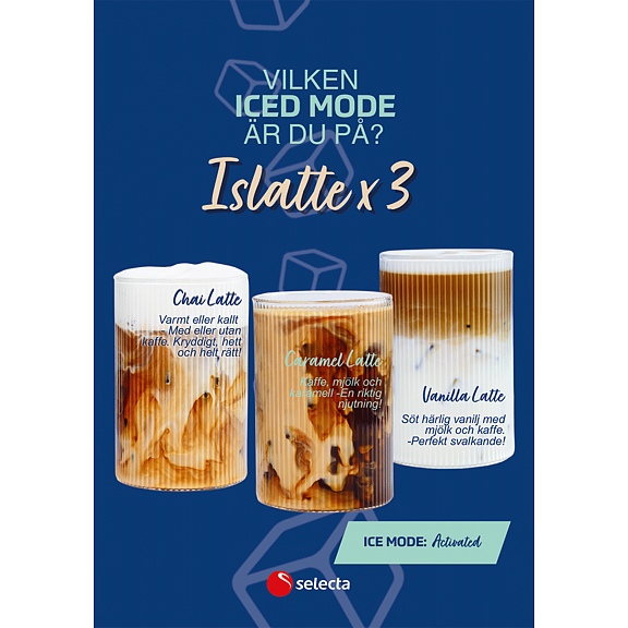 Menyskylt  Iced med  Chai, Caramel, Vanilla