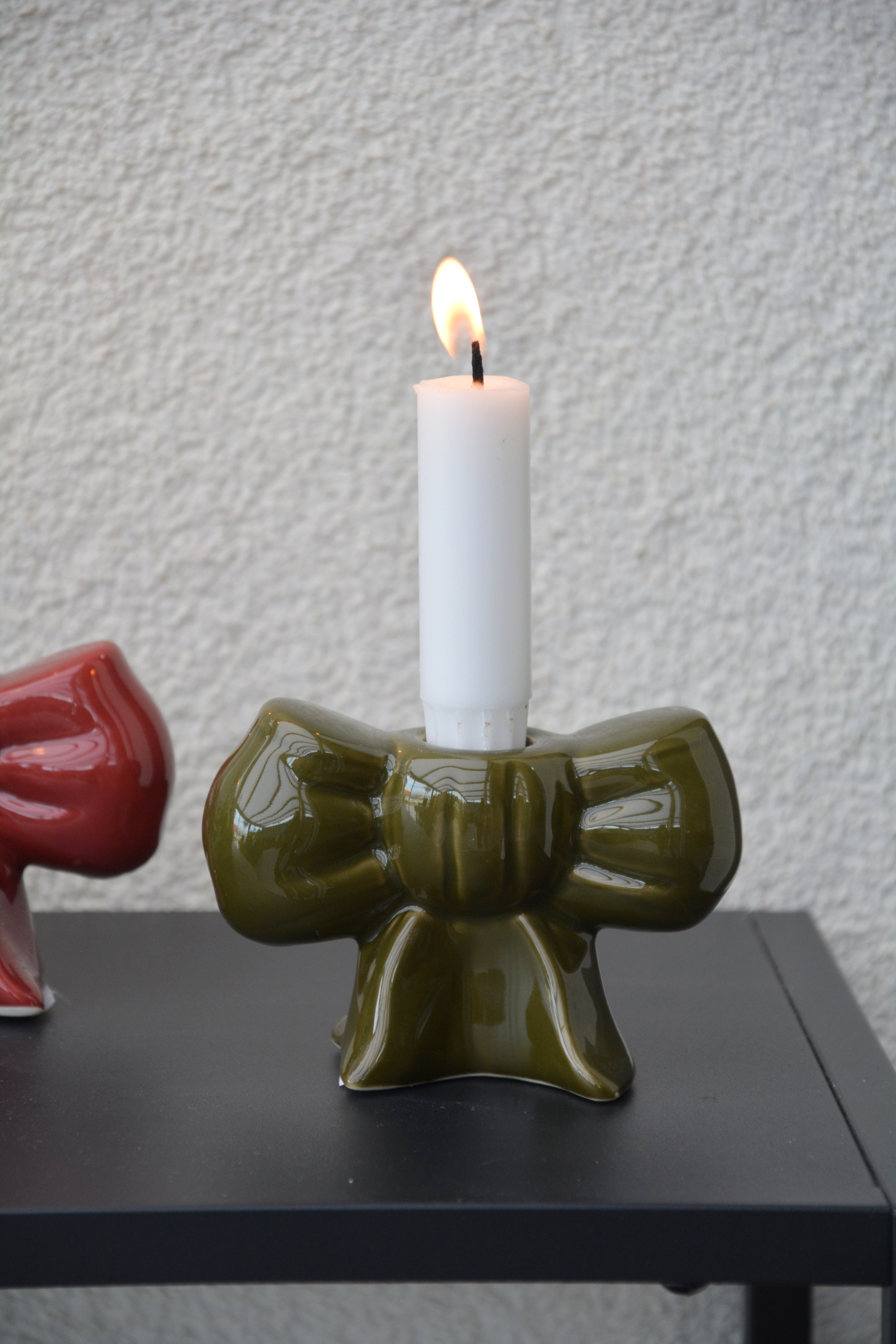 Ljusstake rosett skogsgrön 11 cm keramik