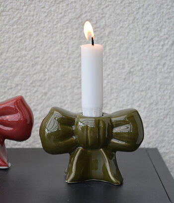 Ljusstake rosett skogsgrön 11 cm keramik