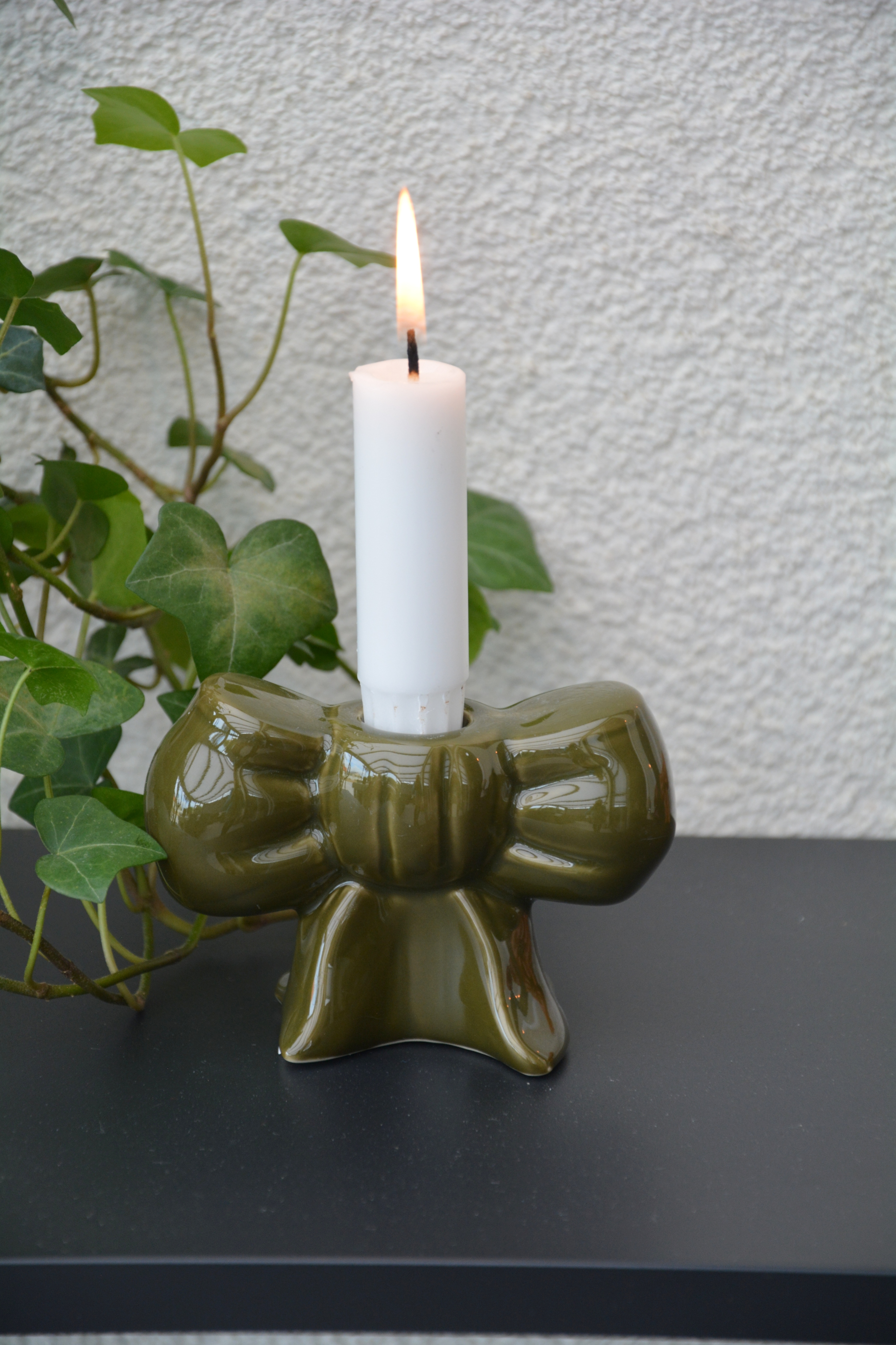Ljusstake rosett skogsgrön 11 cm keramik - 4