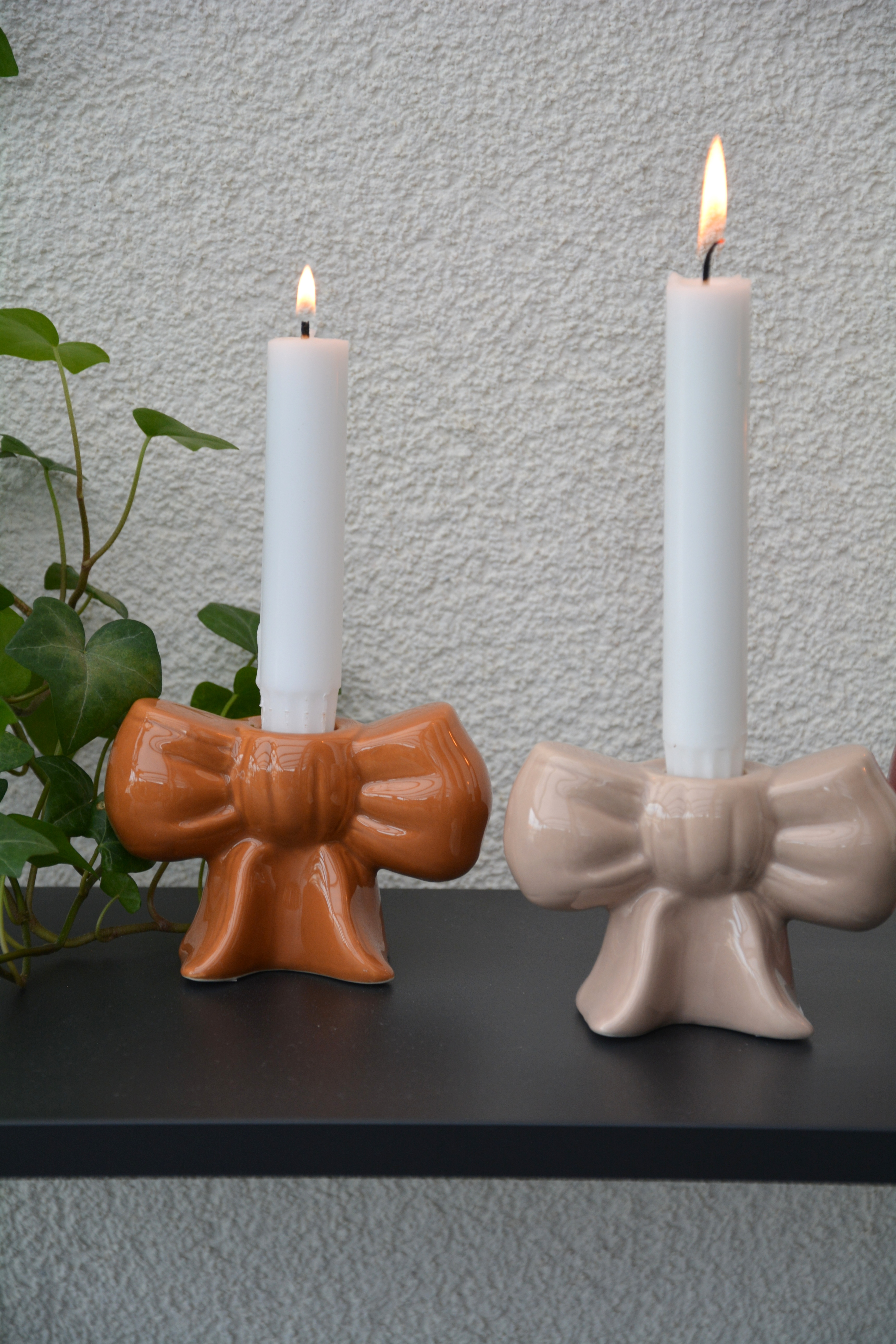 Ljusstake rosett ockra 11 cm keramik - 3